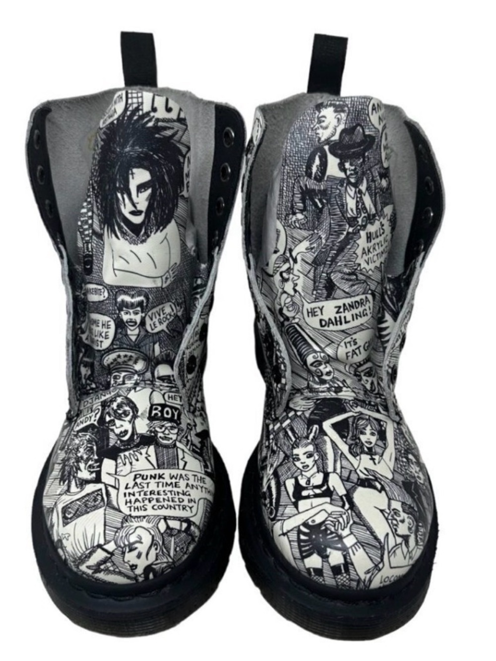 Rare Dr. Martens Mark Wigan Party People Print Leather Pascal 1460 Boots